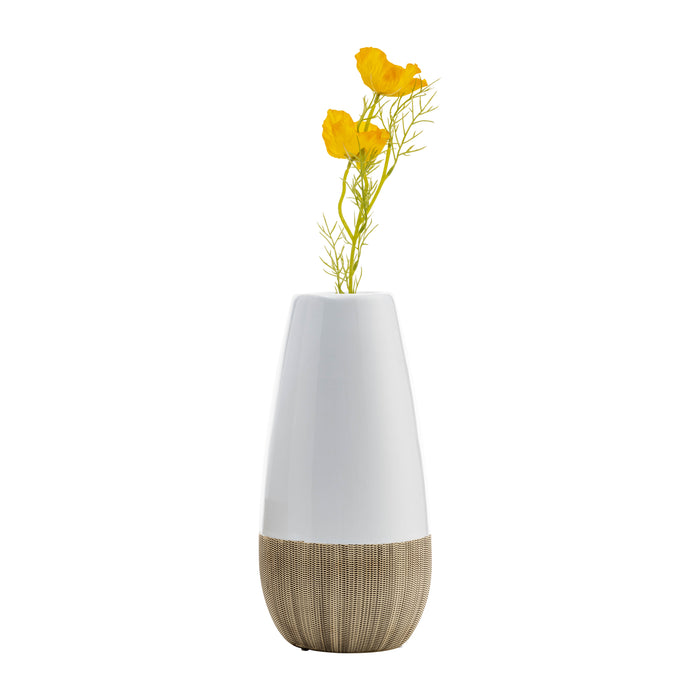 Vase deux teintes de 9 po en céramique - crème et blanc