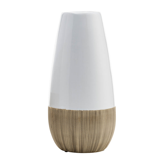 Vase deux teintes de 9 po en céramique - crème et blanc