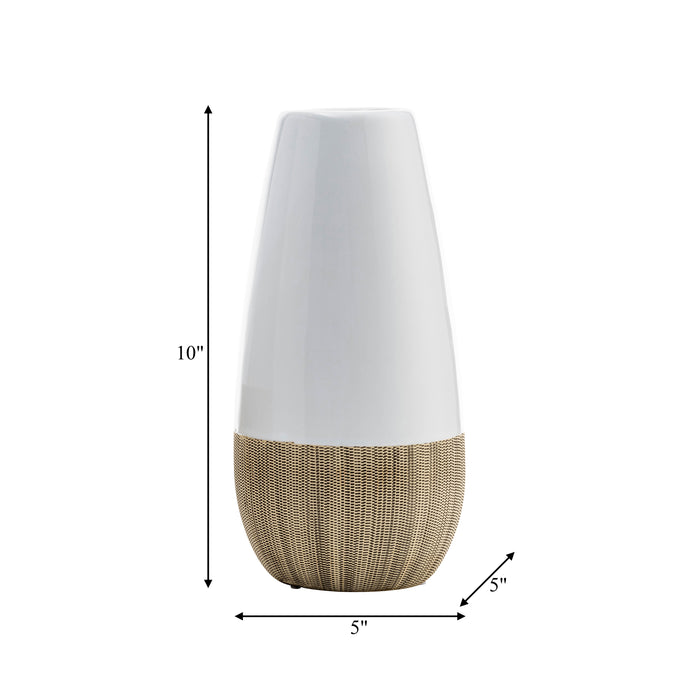 Vase deux teintes de 9 po en céramique - crème et blanc