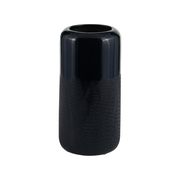 Vase rainuré de 10 po en céramique - bleu marine