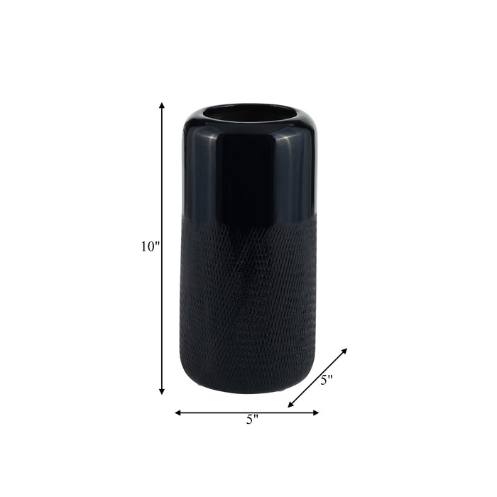 Vase rainuré de 10 po en céramique - bleu marine