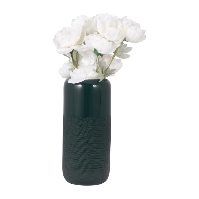 Vase rainuré de 12 po en céramique - vert forêt