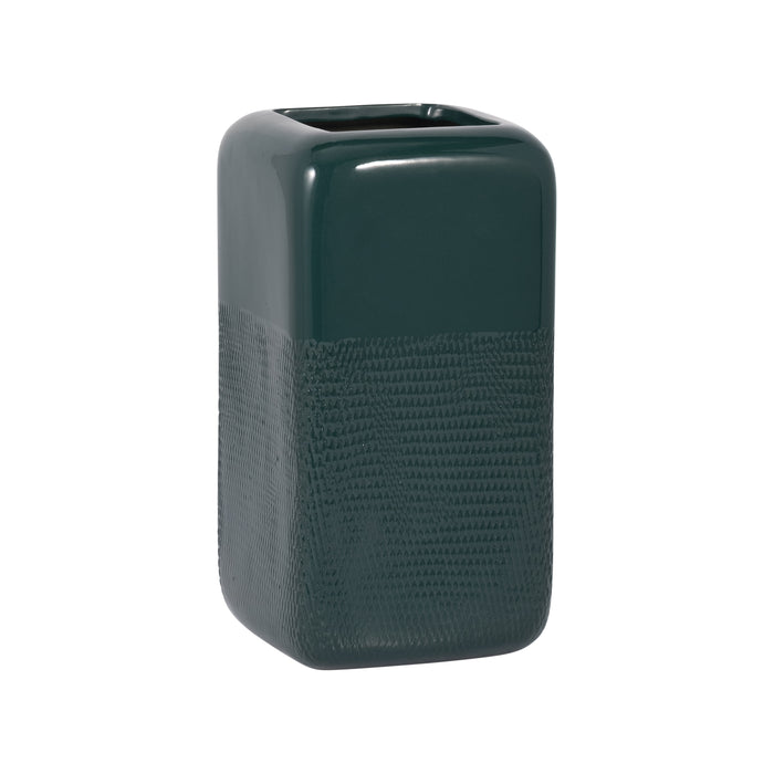Vase carré rainuré de 10 po en céramique - vert forêt