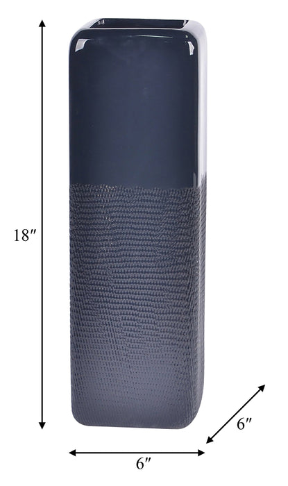 Vase carré rainuré de 18 po en céramique - noir