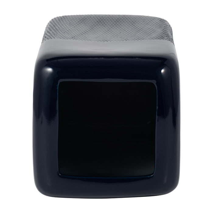 Vase carré rainuré de 12 po en céramique - bleu marine