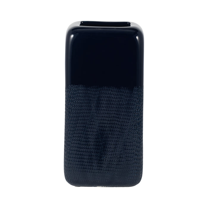 Vase carré rainuré de 12 po en céramique - bleu marine