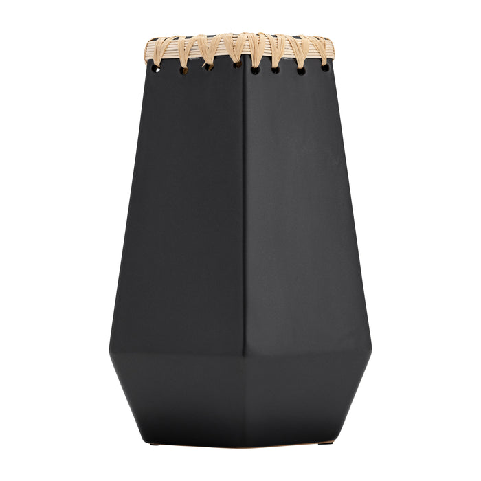 Vase de 11 po en céramique à motif tressé - noir