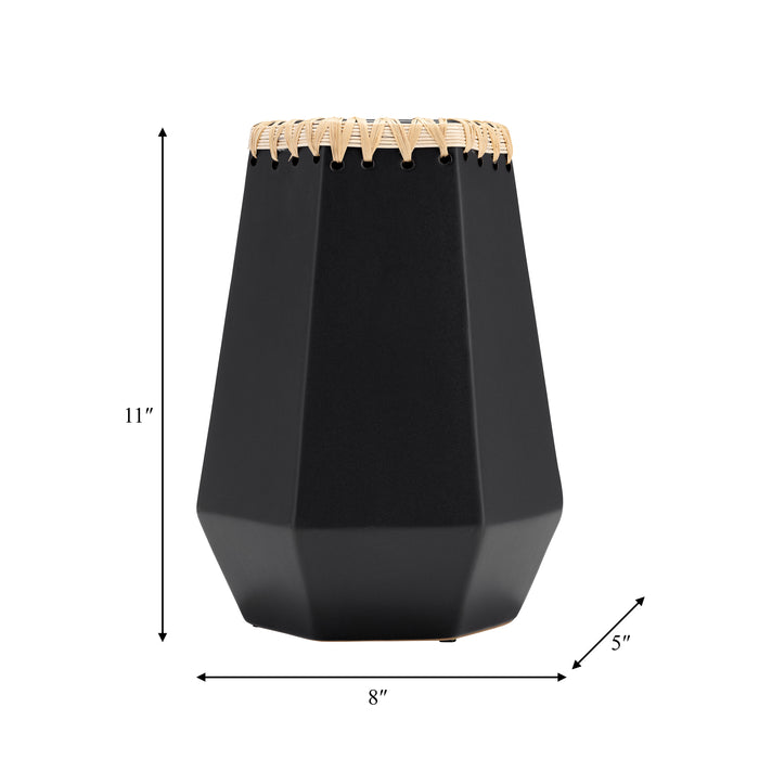 Vase de 11 po en céramique à motif tressé - noir