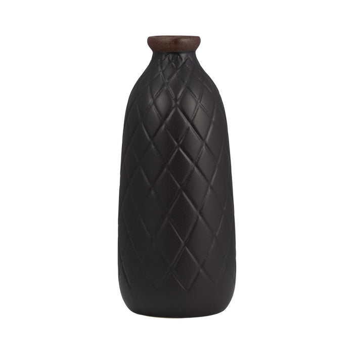 Vase de 12 po en céramique avec texture quadrillée - noir