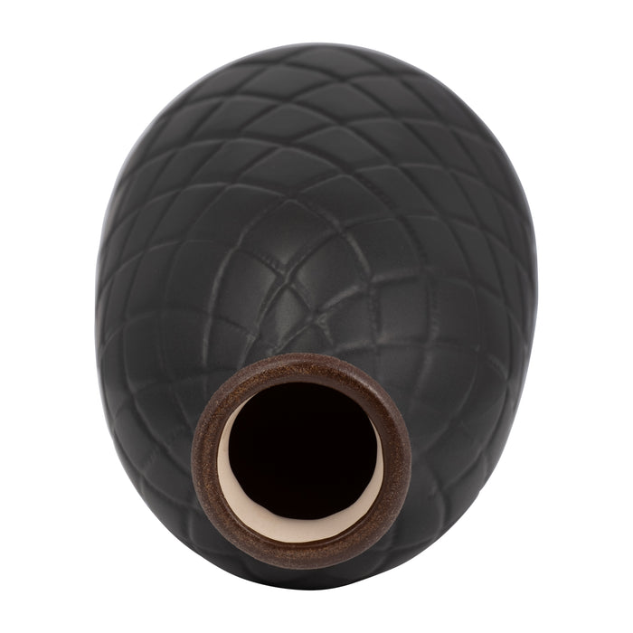 Vase de 12 po en céramique avec texture quadrillée - noir