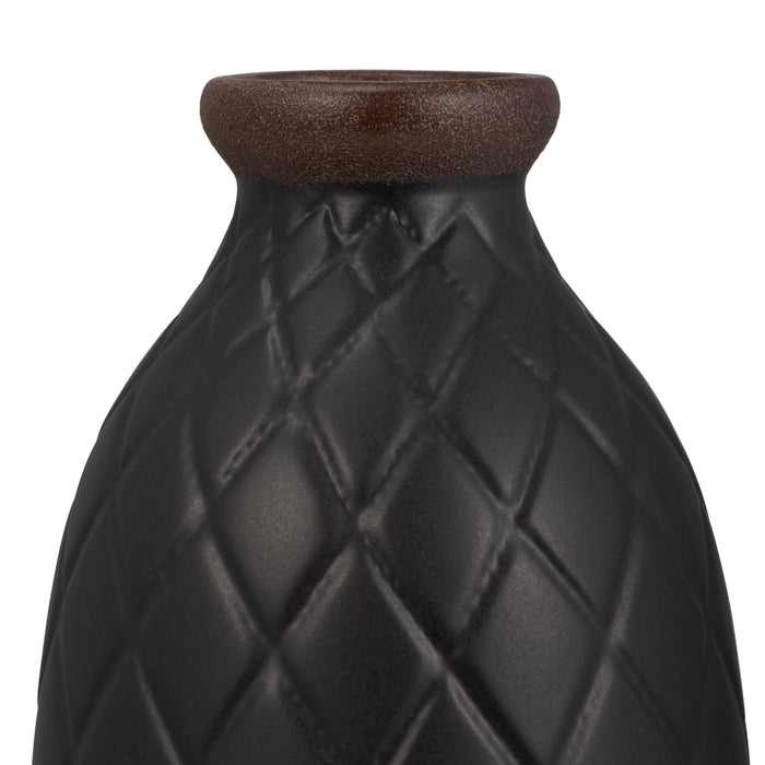 Vase de 12 po en céramique avec texture quadrillée - noir