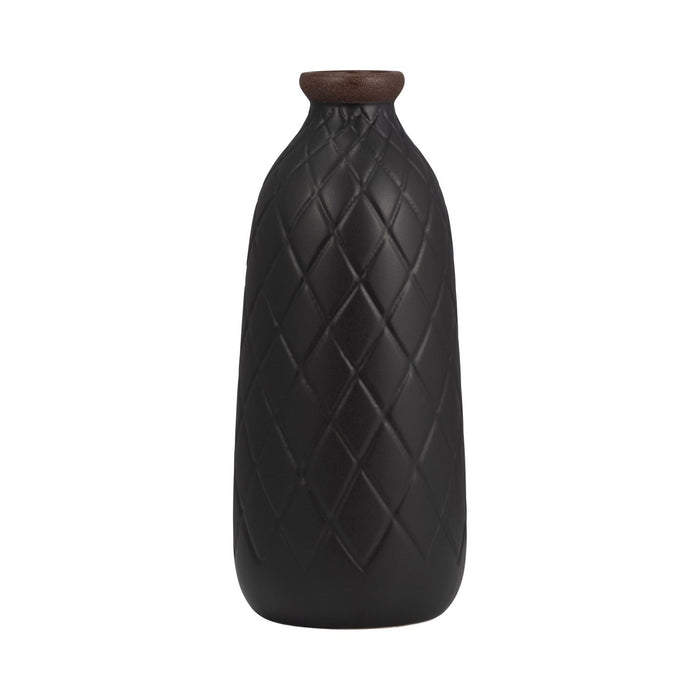 Vase de 12 po en céramique avec texture quadrillée - noir