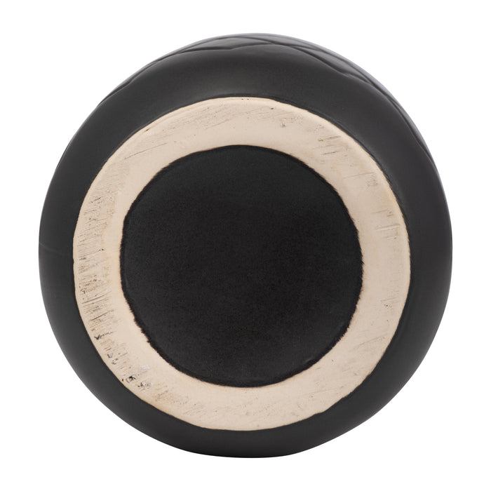 Vase de 12 po en céramique avec texture quadrillée - noir