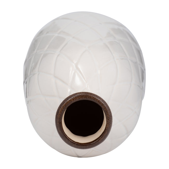 Vase de 12 po en céramique avec texture quadrillée - blanc