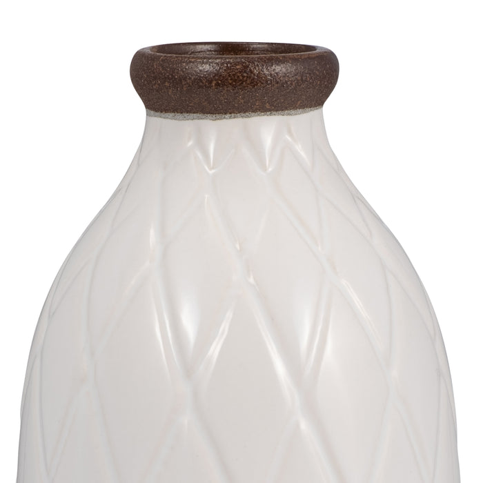 Vase de 12 po en céramique avec texture quadrillée - blanc