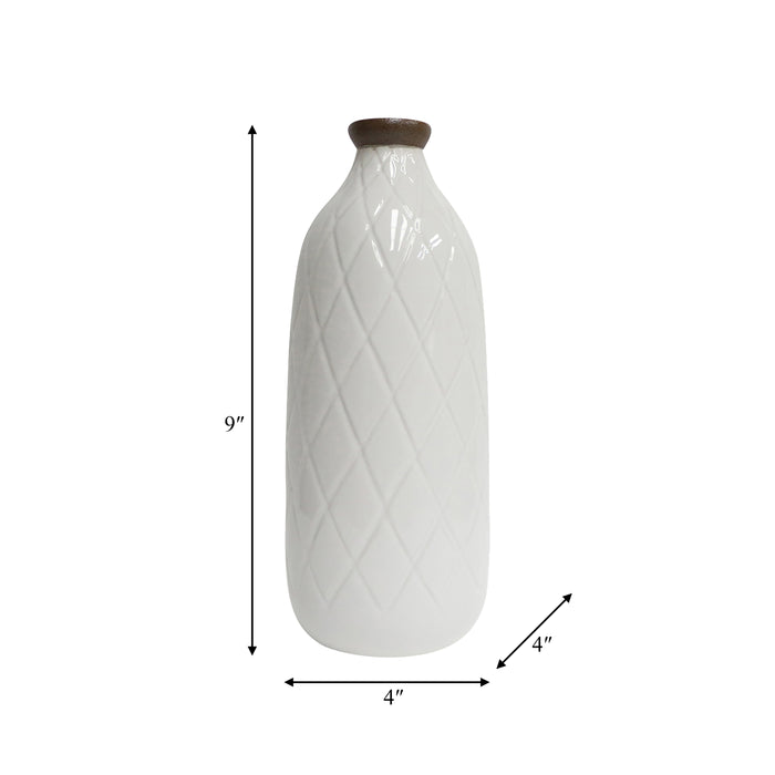 Vase de 12 po en céramique avec texture quadrillée - blanc