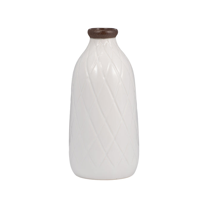 Vase de 12 po en céramique avec texture quadrillée - blanc