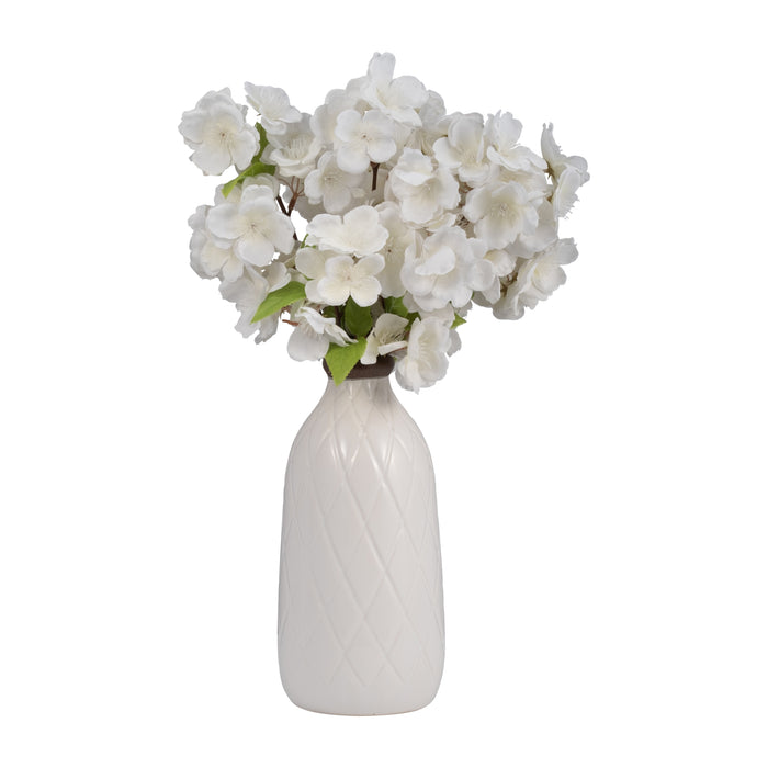 Vase de 12 po en céramique avec texture quadrillée - blanc