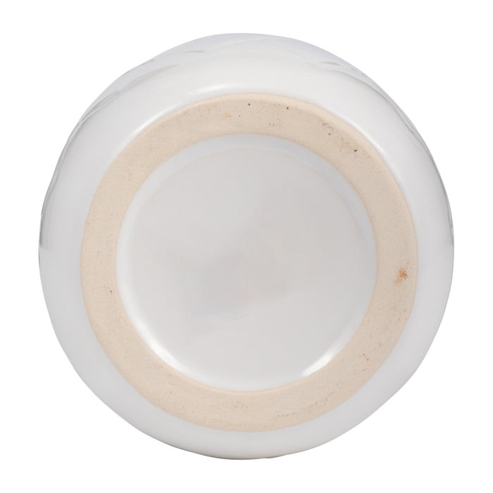 Vase de 12 po en céramique avec texture quadrillée - blanc