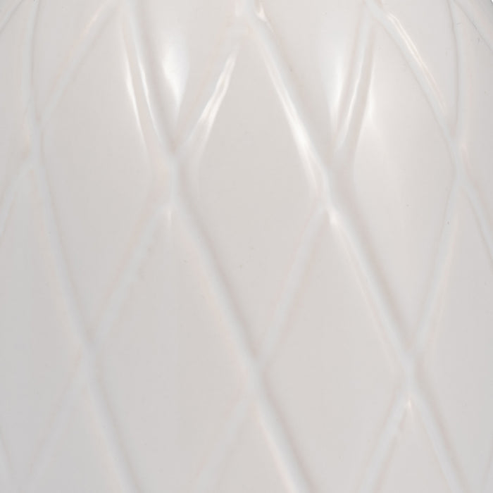 Vase de 12 po en céramique avec texture quadrillée - blanc