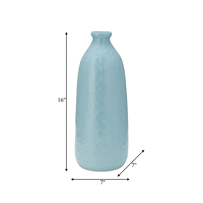 Vase de 16 po en céramique à motif de cercle - brume turquoise