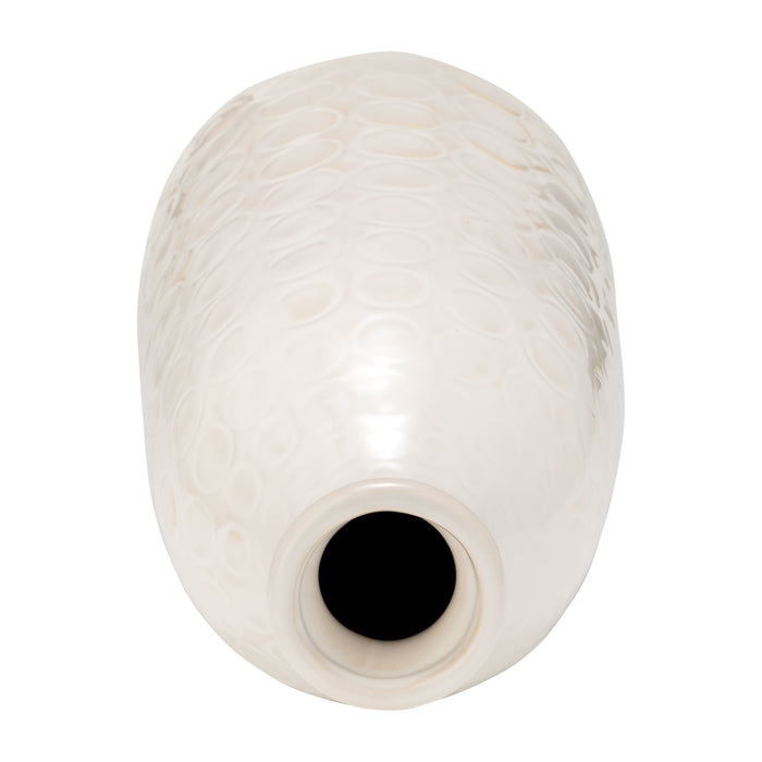 Vase de 12 po en céramique à motif de cercle - beige