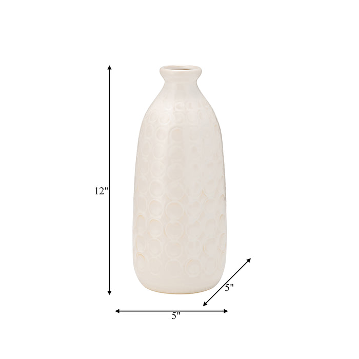 Vase de 12 po en céramique à motif de cercle - beige