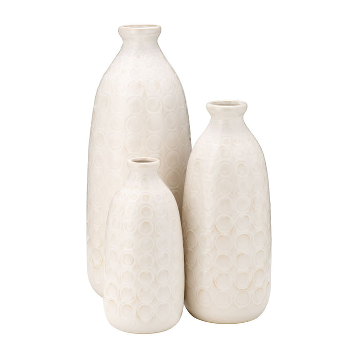 Vase de 12 po en céramique à motif de cercle - beige