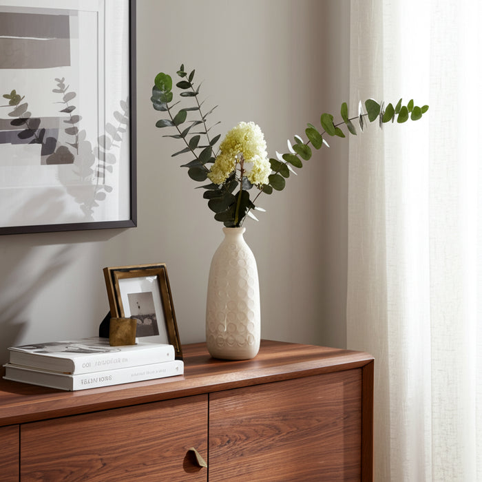 Vase de 12 po en céramique à motif de cercle - beige