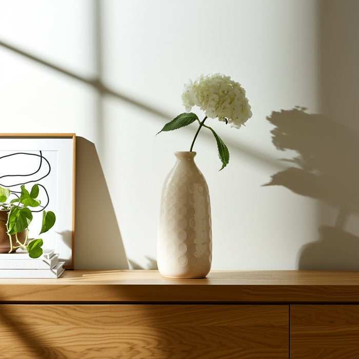 Vase de 12 po en céramique à motif de cercle - beige
