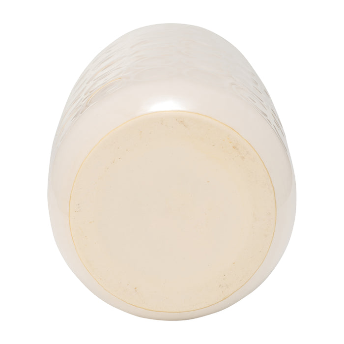 Vase de 12 po en céramique à motif de cercle - beige