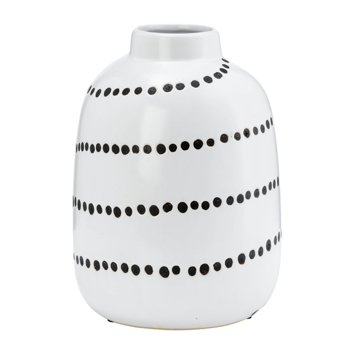 Vase à fleurs de 9 po en céramique à motif de points tourbillonnants - noir et blanc