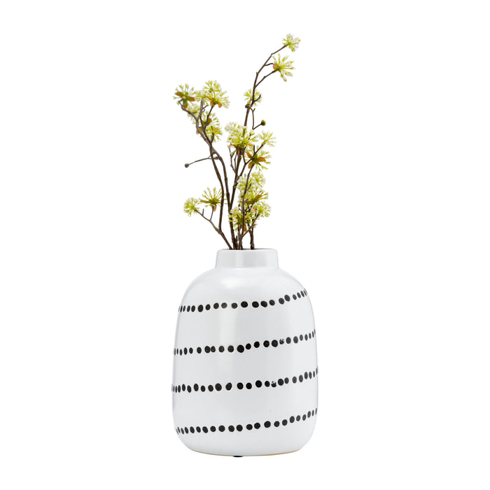 Vase à fleurs de 9 po en céramique à motif de points tourbillonnants - noir et blanc