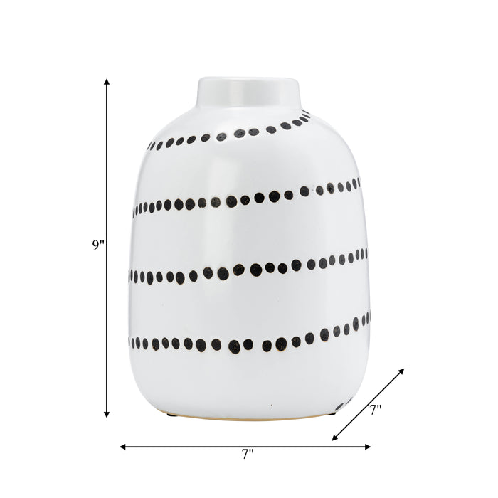 Vase à fleurs de 9 po en céramique à motif de points tourbillonnants - noir et blanc