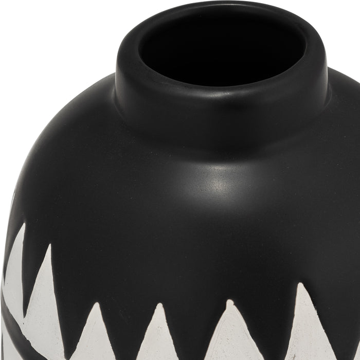 Vase à fleurs de 9 po en céramique à motif tribal - noir et blanc