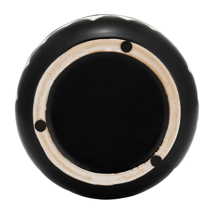 Vase à fleurs de 9 po en céramique à motif tribal - noir et blanc