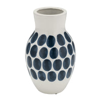 Vase à fleurs de 10 po en céramique à motif à pois bleu marine - blanc