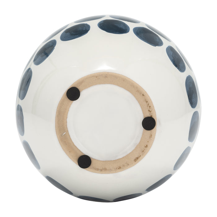 Vase à fleurs de 10 po en céramique à motif à pois bleu marine - blanc