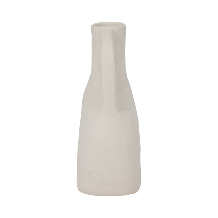 Vase de 8 po en céramique rugueuse avec poignée triple - blanc