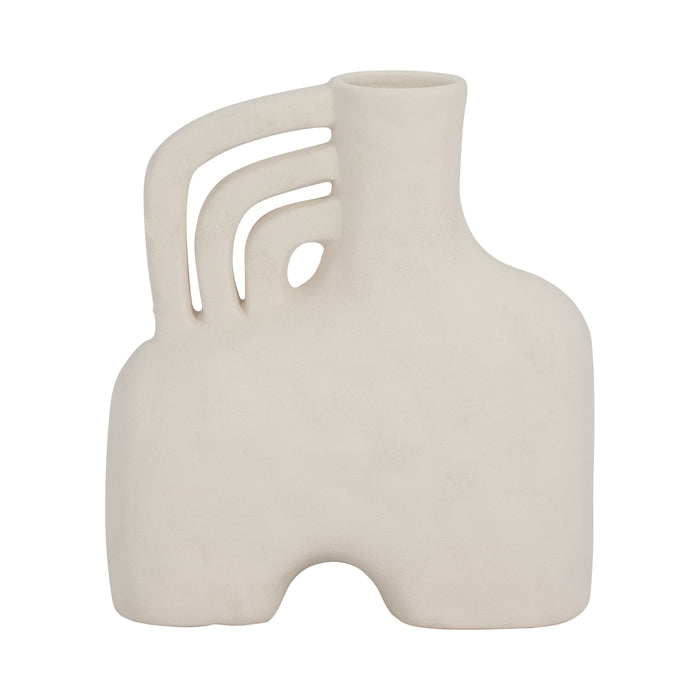 Vase de 8 po en céramique rugueuse avec poignée triple - blanc