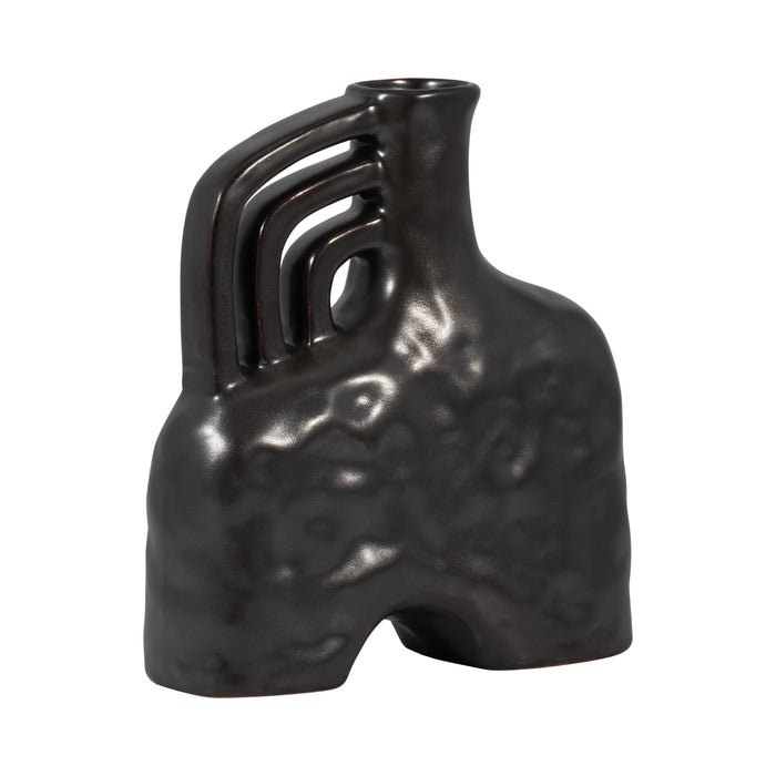 Vase de 8 po en céramique à effet métallique avec poignée triple - noir