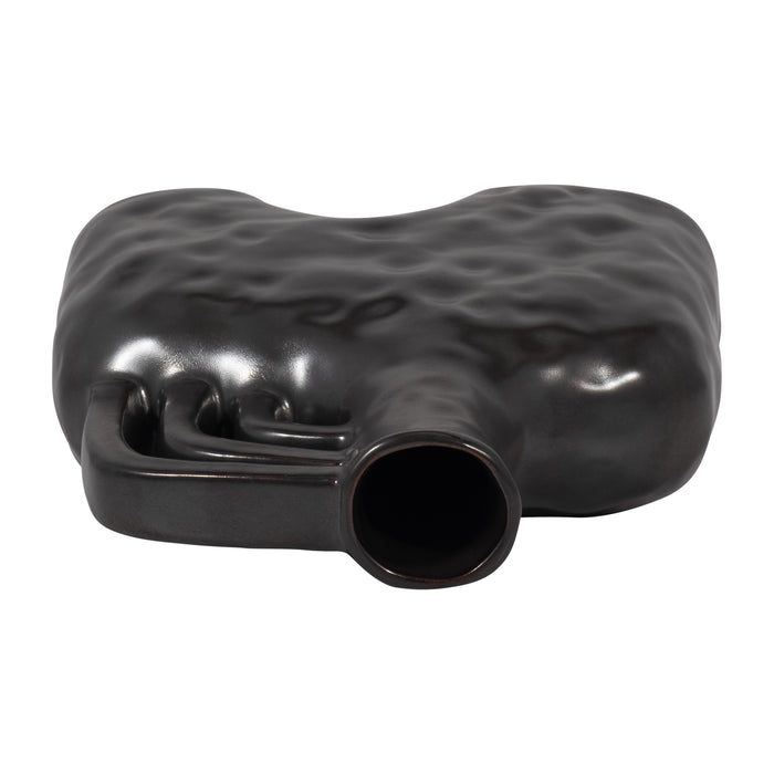 Vase de 8 po en céramique à effet métallique avec poignée triple - noir