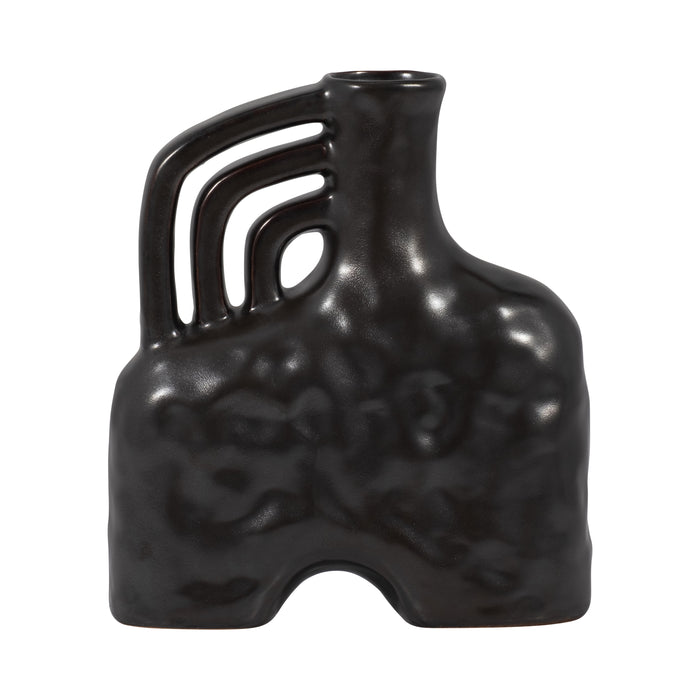 Vase de 8 po en céramique à effet métallique avec poignée triple - noir