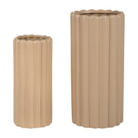 Vase cannelé de 10 po/13 po en céramique crème irlandaise - ensemble de 2