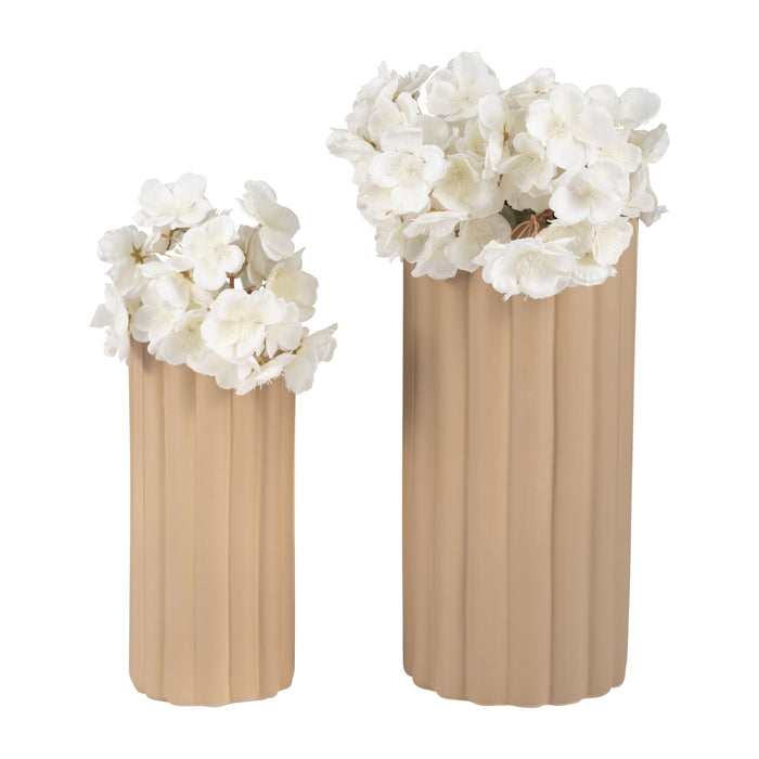 Vase cannelé de 10 po/13 po en céramique crème irlandaise - ensemble de 2