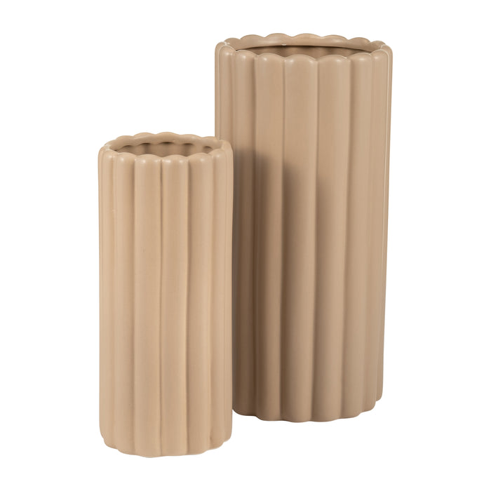 Vase cannelé de 10 po/13 po en céramique crème irlandaise - ensemble de 2