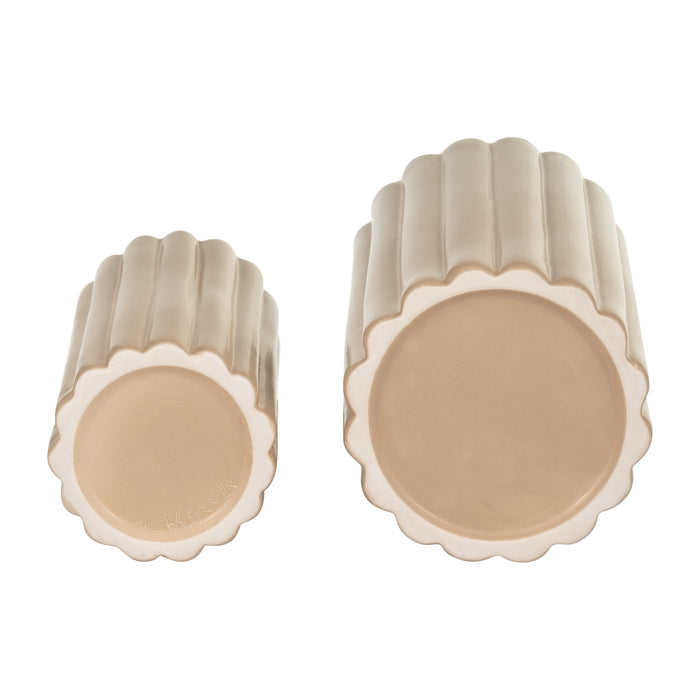 Vase cannelé de 10 po/13 po en céramique crème irlandaise - ensemble de 2