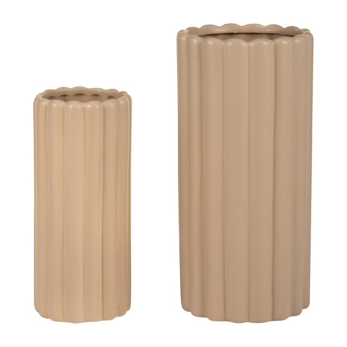 Vase cannelé de 10 po/13 po en céramique crème irlandaise - ensemble de 2