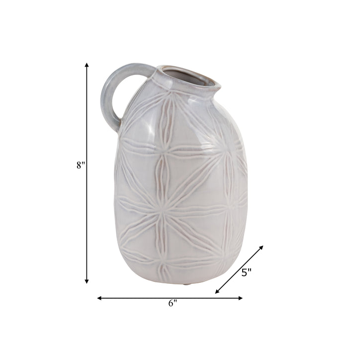 Cruche de 8 po en céramique à motif tribal - ivoire