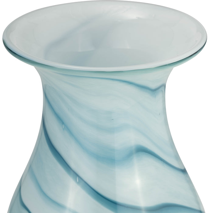Vase deux couleurs de 11 po en verre - bleu et blanc